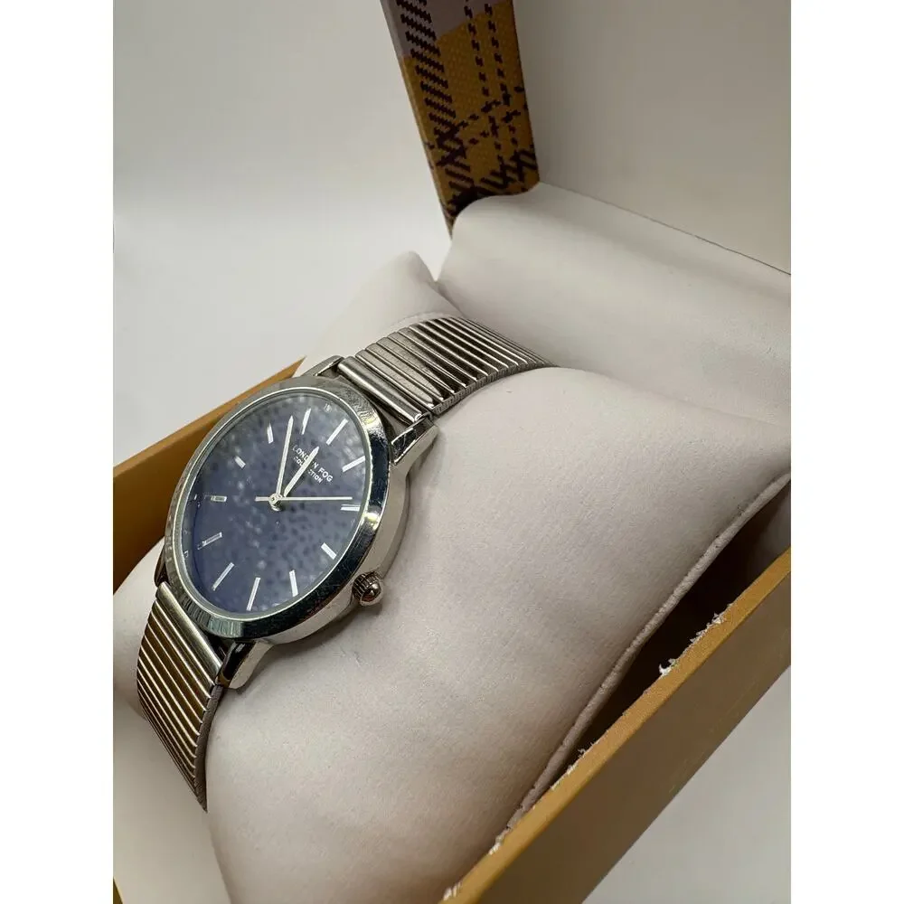 London Fog Collection Men Watch Blue Dial Silver Expansion Bracelet Blue